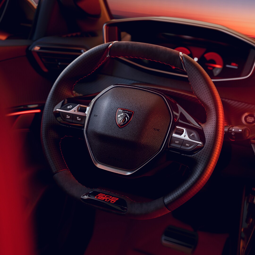 PEUGEOT E‑208 GTi – detail van het compacte stuurwiel